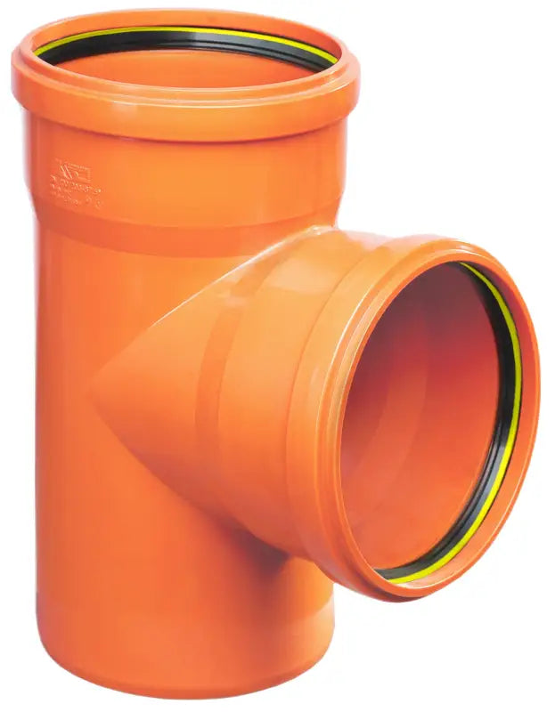 Orange PVC T-junction fitting for Markavlopp with rubber seals